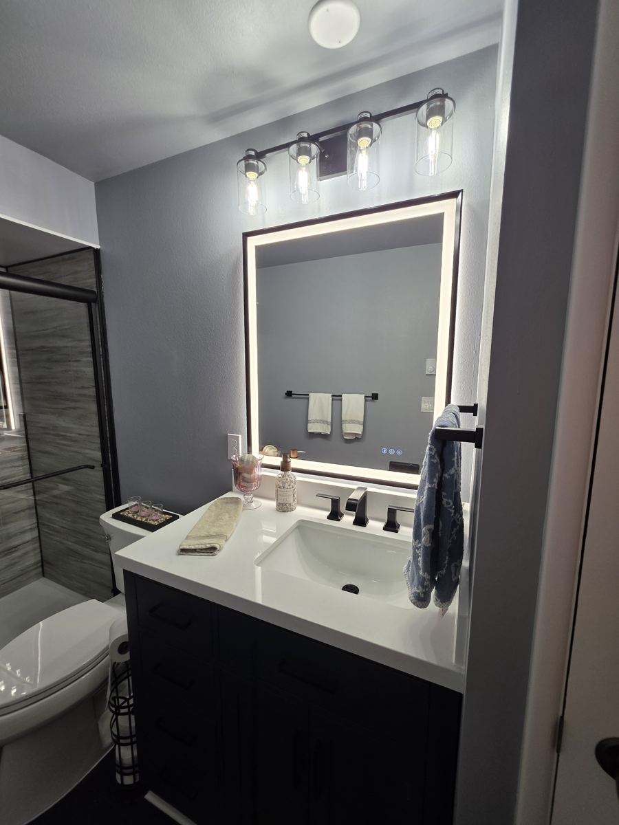 New bathroom vanity with LED mirror installed in Columbia County Oregon