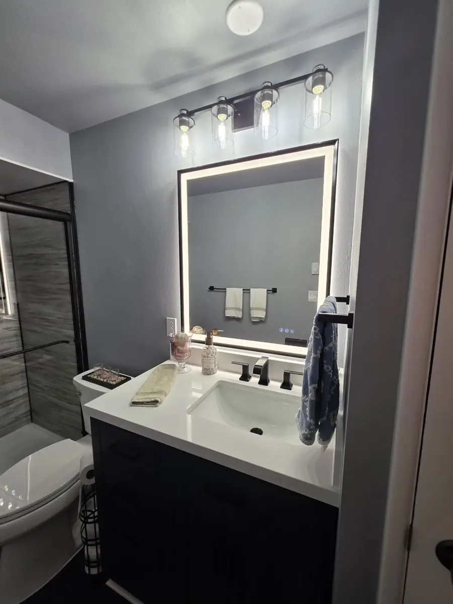 New bathroom vanity with LED mirror installed in Columbia County Oregon